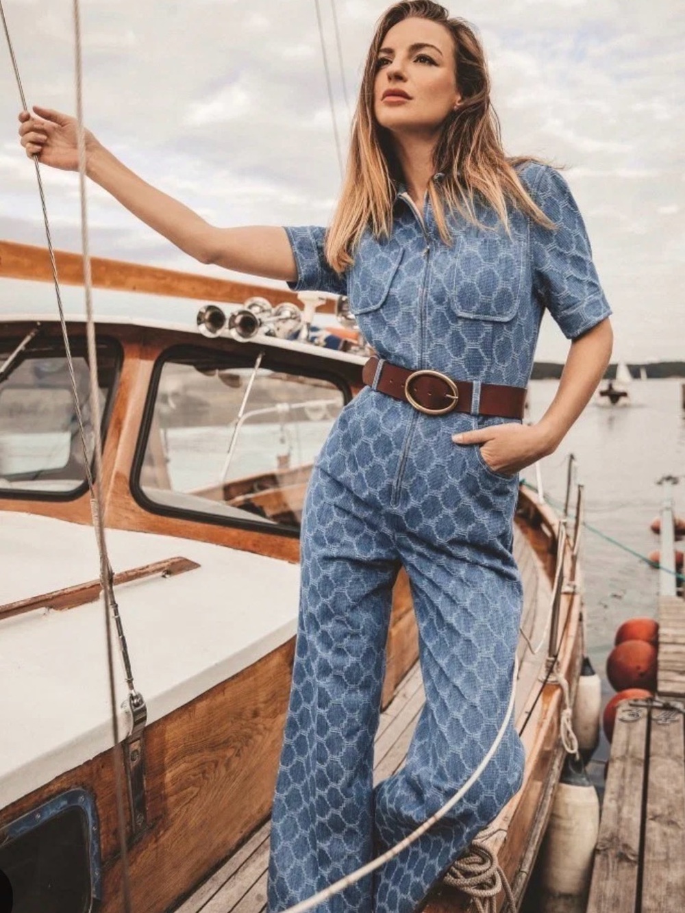 SANDRO Kelly Jacquard Denim Wide Leg Jumpsuit Euro 36 Size 4